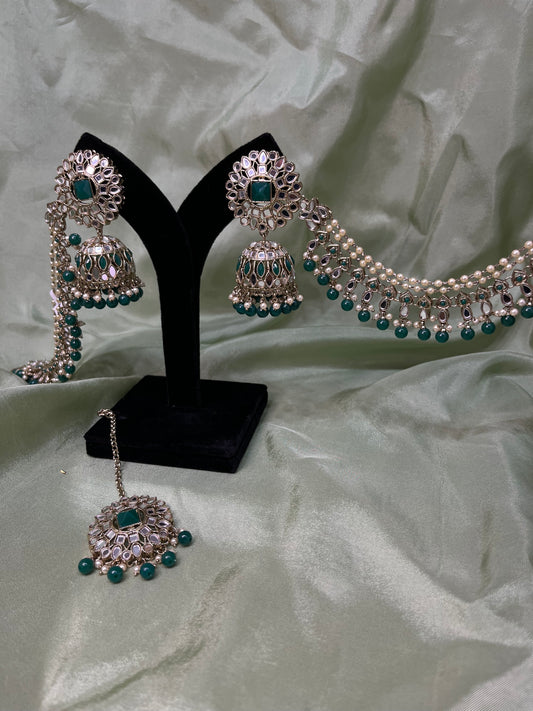 Emerald green earring/tikka set with sahare