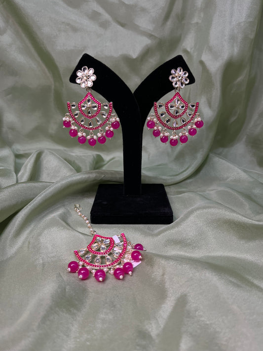 Hot pink earring/tikka set