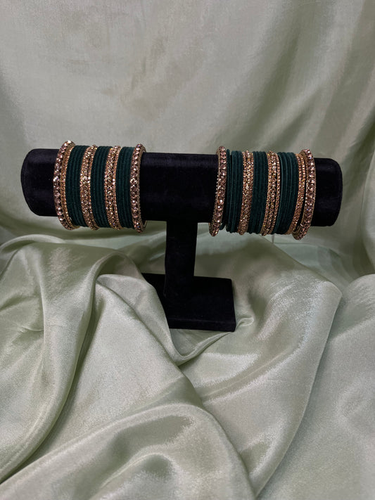 Emerald green velvet bangle set