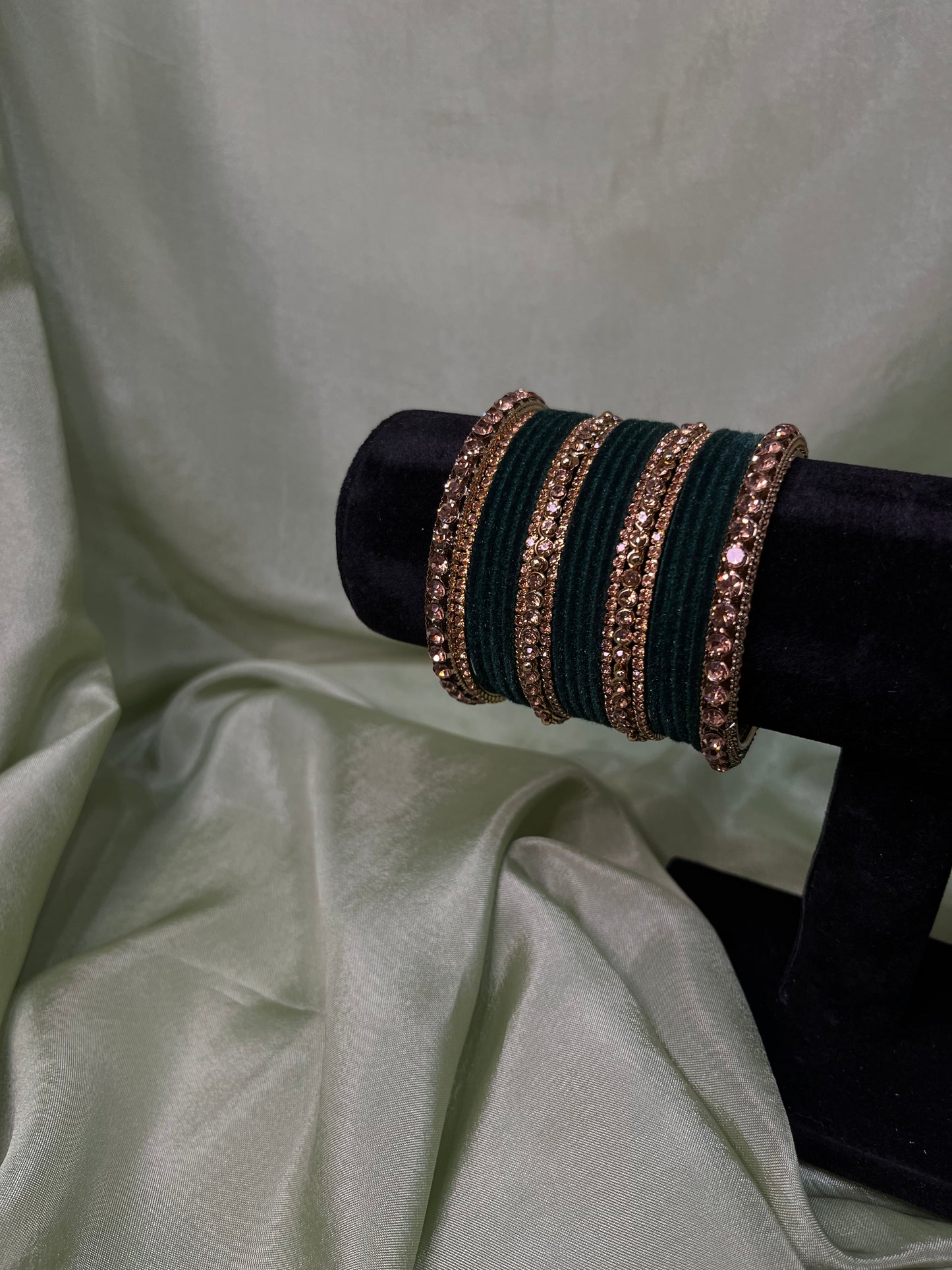 Emerald green velvet bangle set