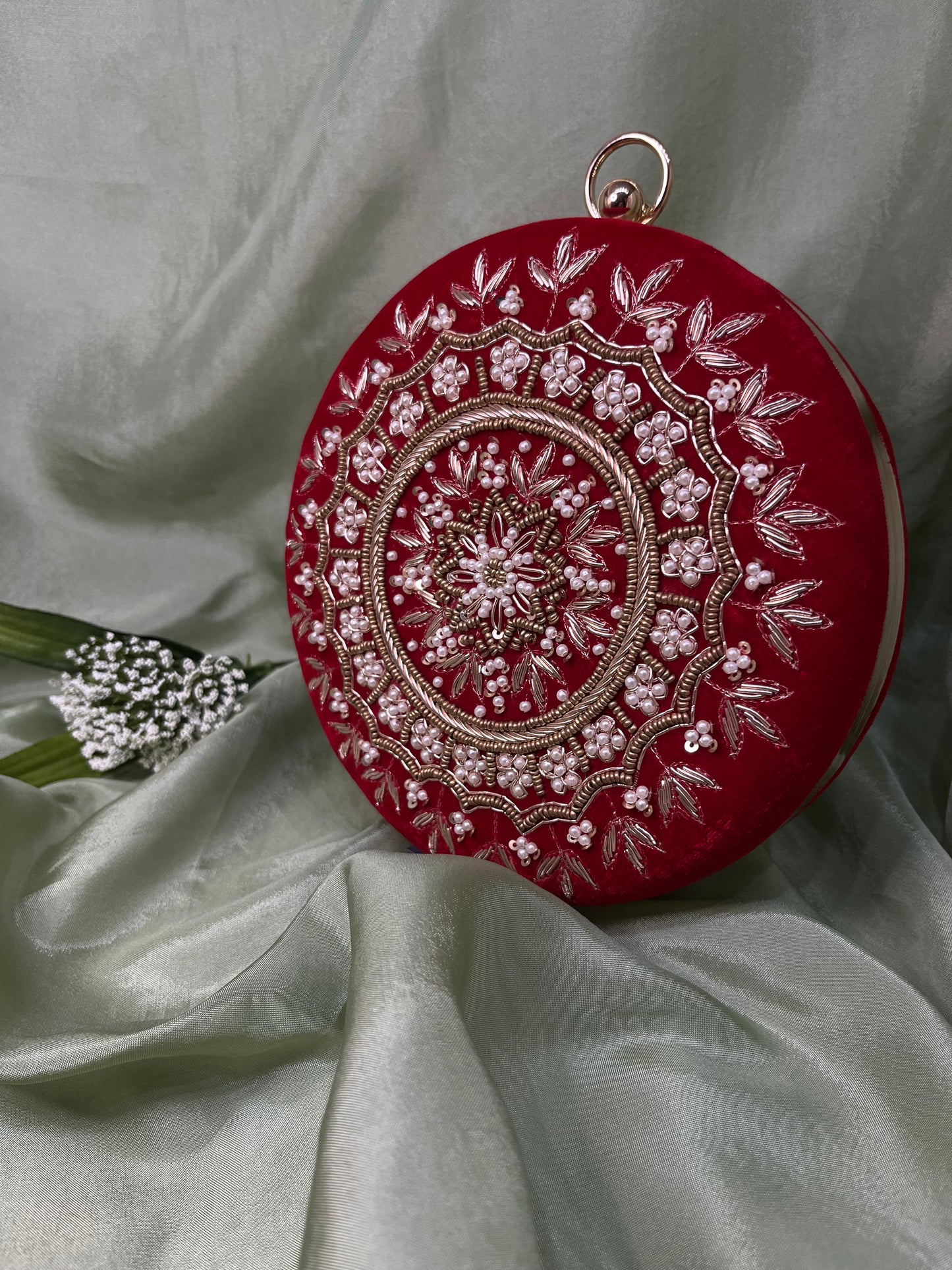 Red round clutch