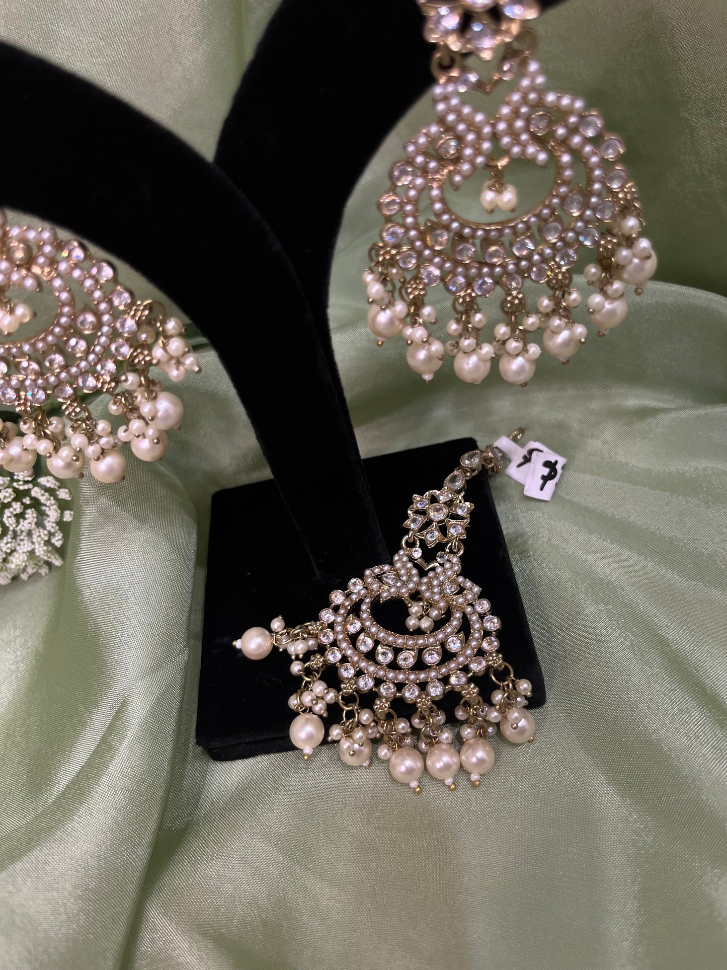 White earring/tikka set