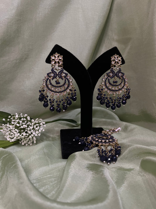 Navy blue earring/tikka set