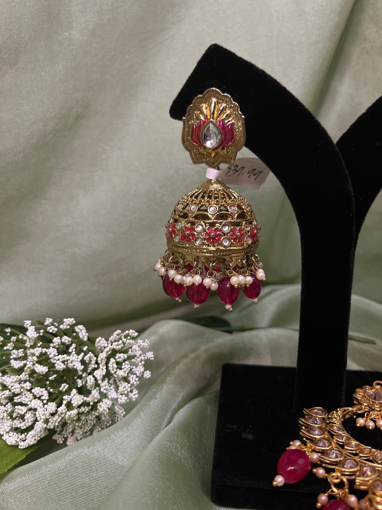 Hot pink earring/tikka set