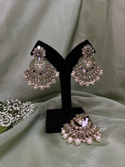 White mirror work earring/tikka set