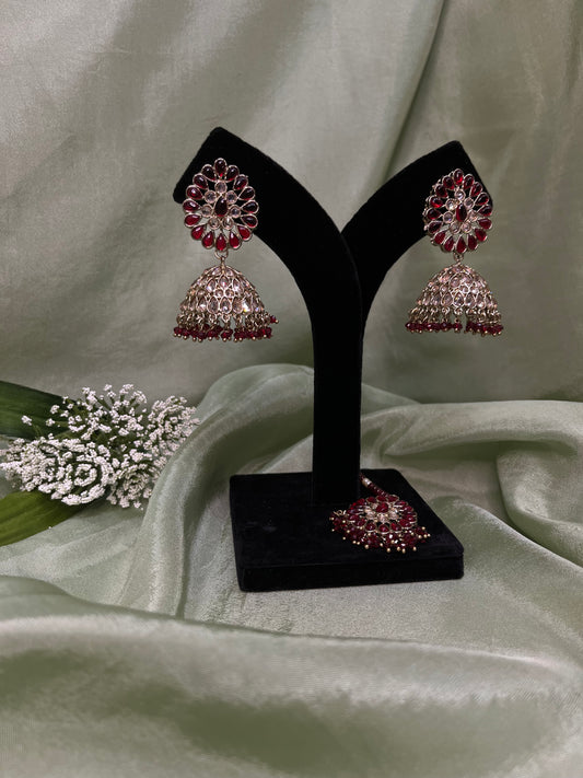 Maroon jhumki/tikka set