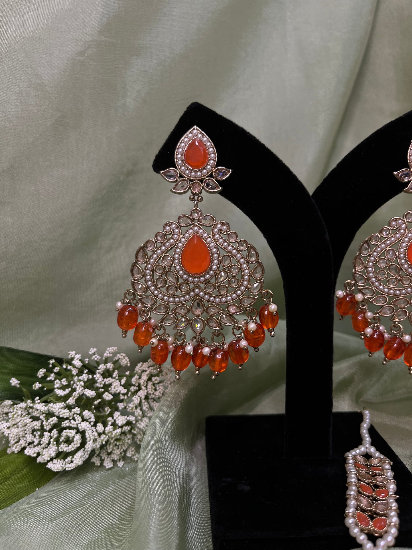 Orange earring/tikka set