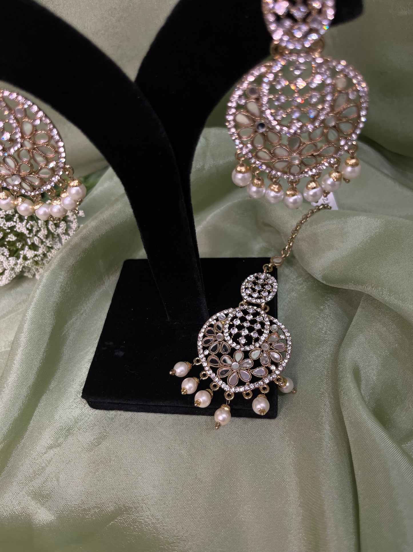 Mirror work earring/tikka set