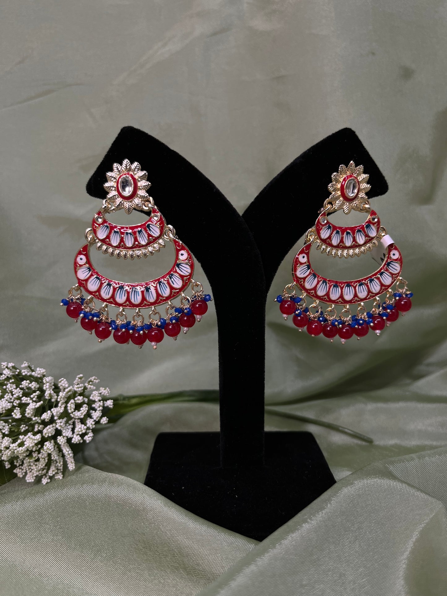 Red meenakari earrings