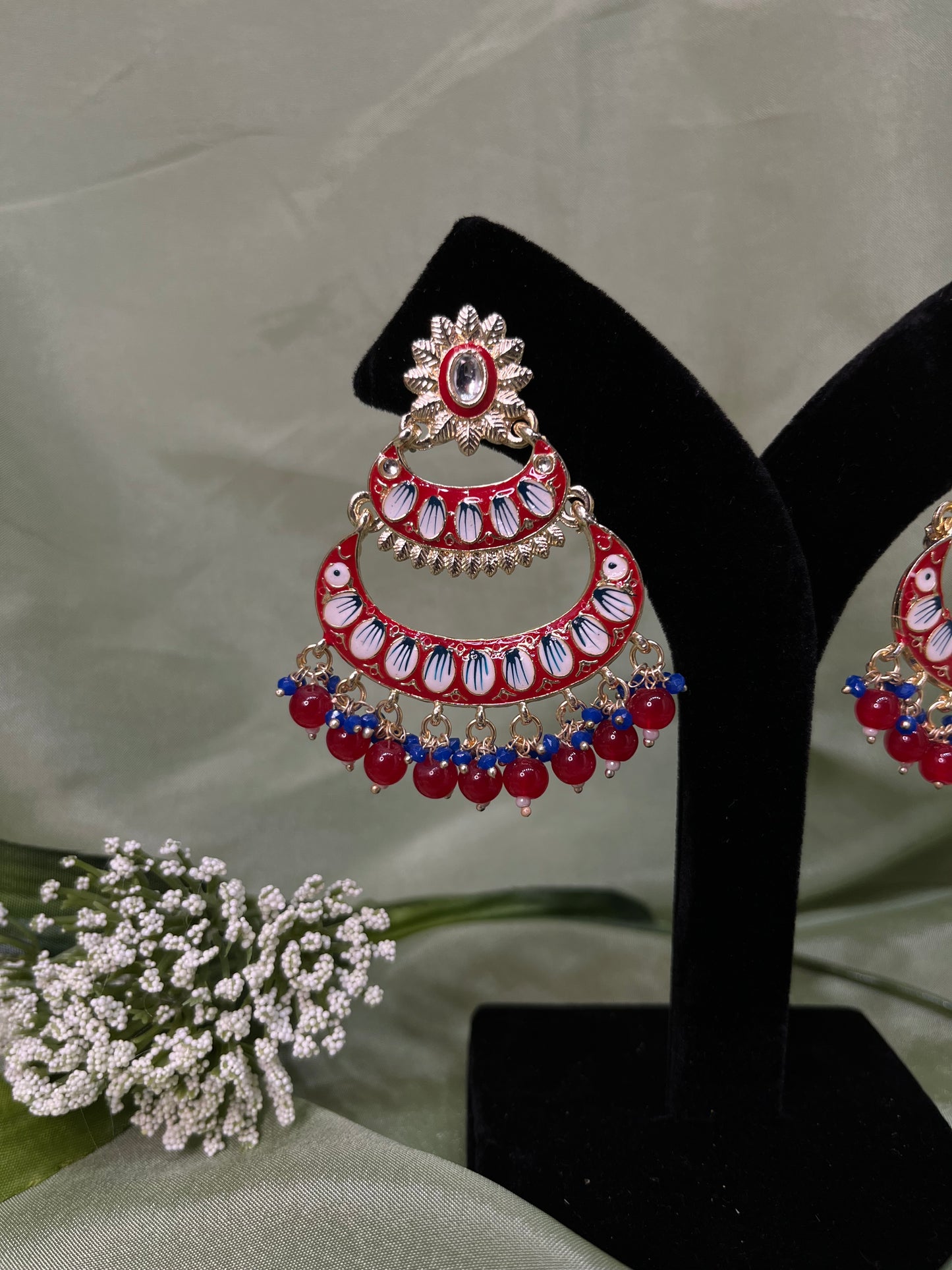 Red meenakari earrings