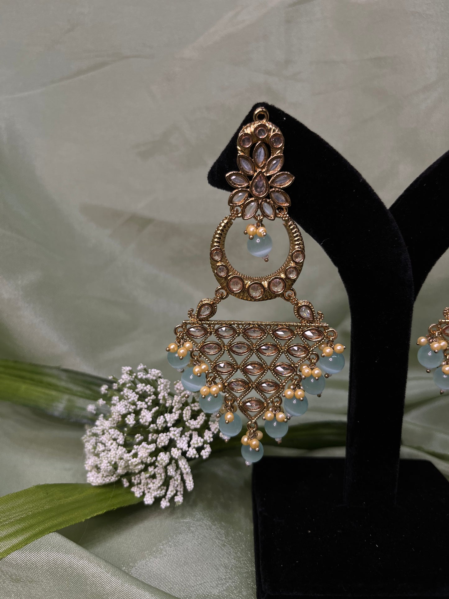 Light blue statement earrings