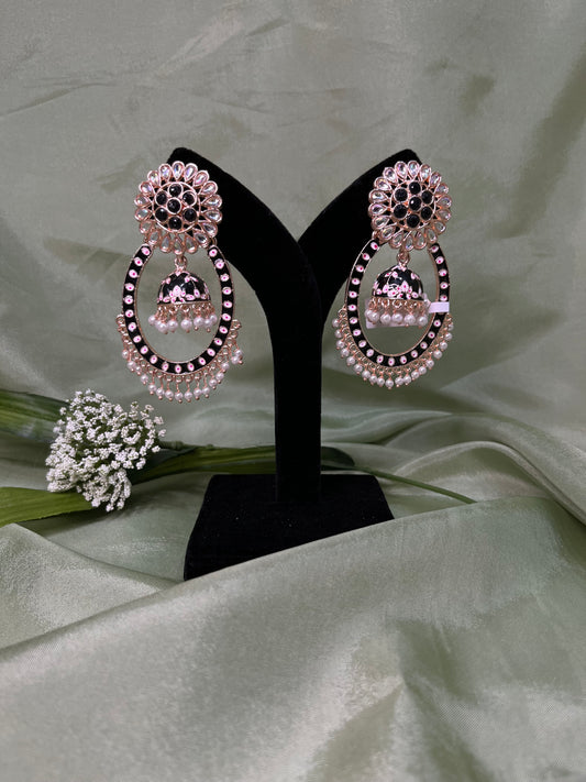 Black/rose gold meenakari earrings