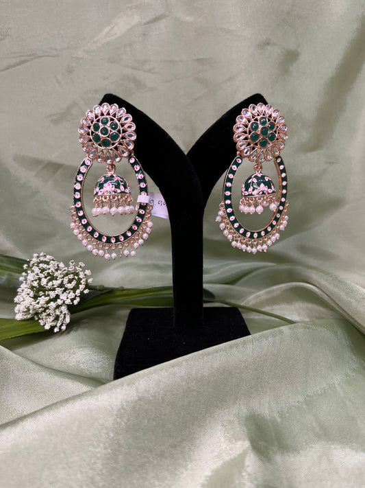 Emerald green/rose gold meenakari earrings