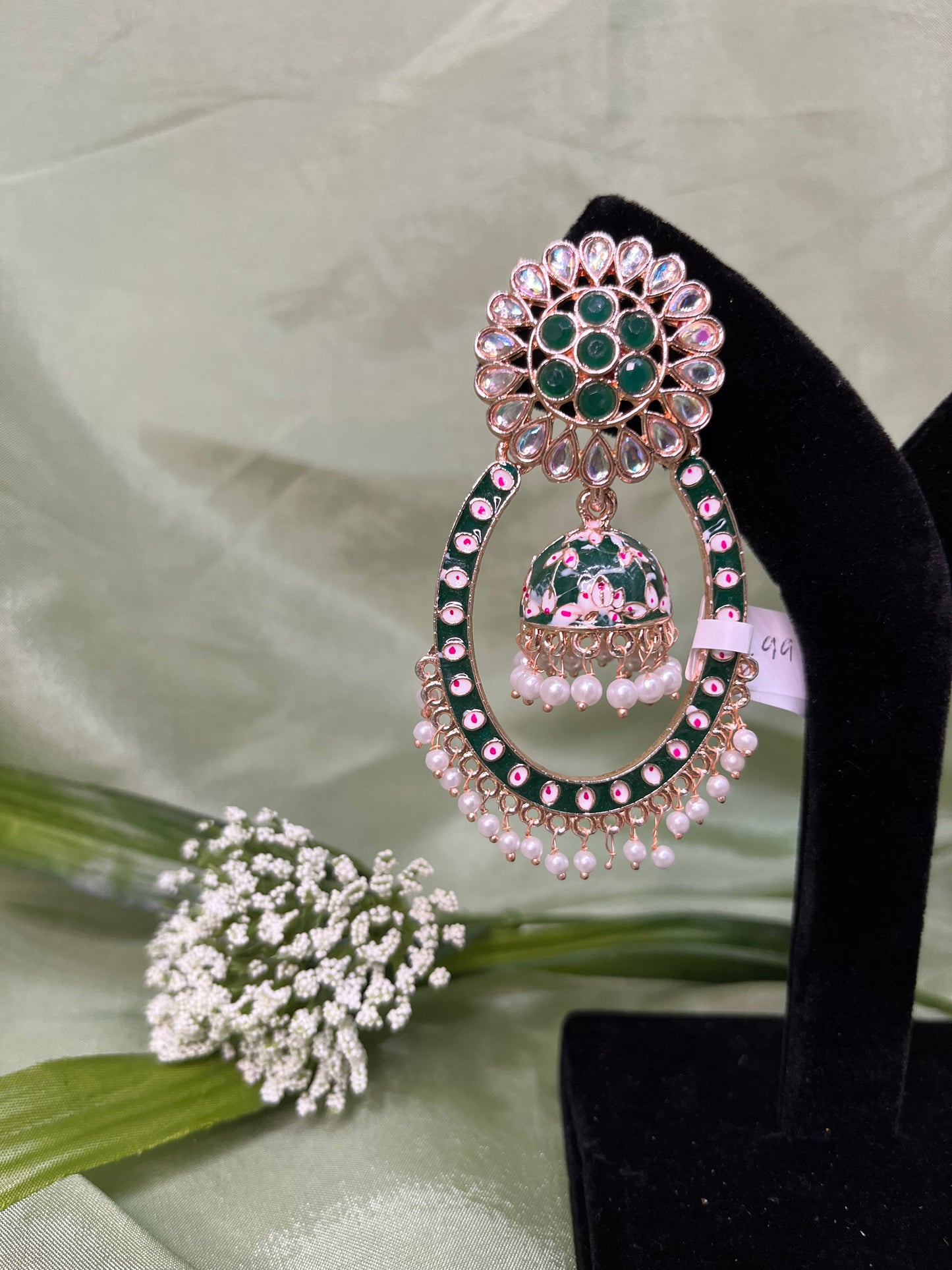 Emerald green/rose gold meenakari earrings