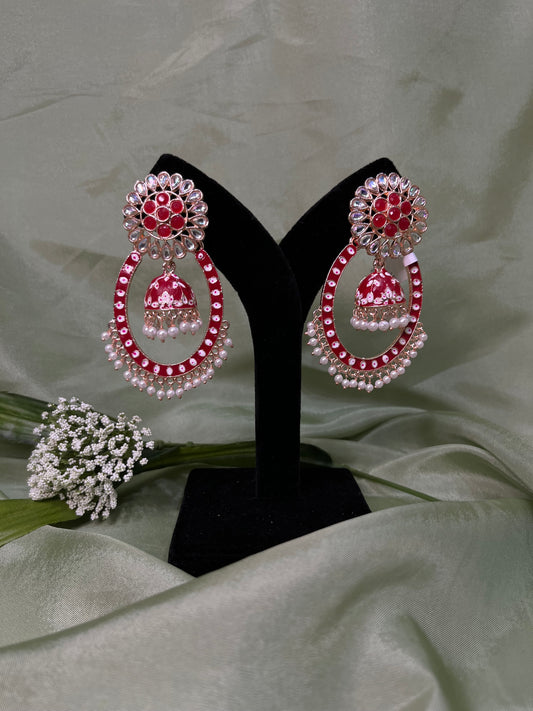 Red/rose gold meenakari earrings