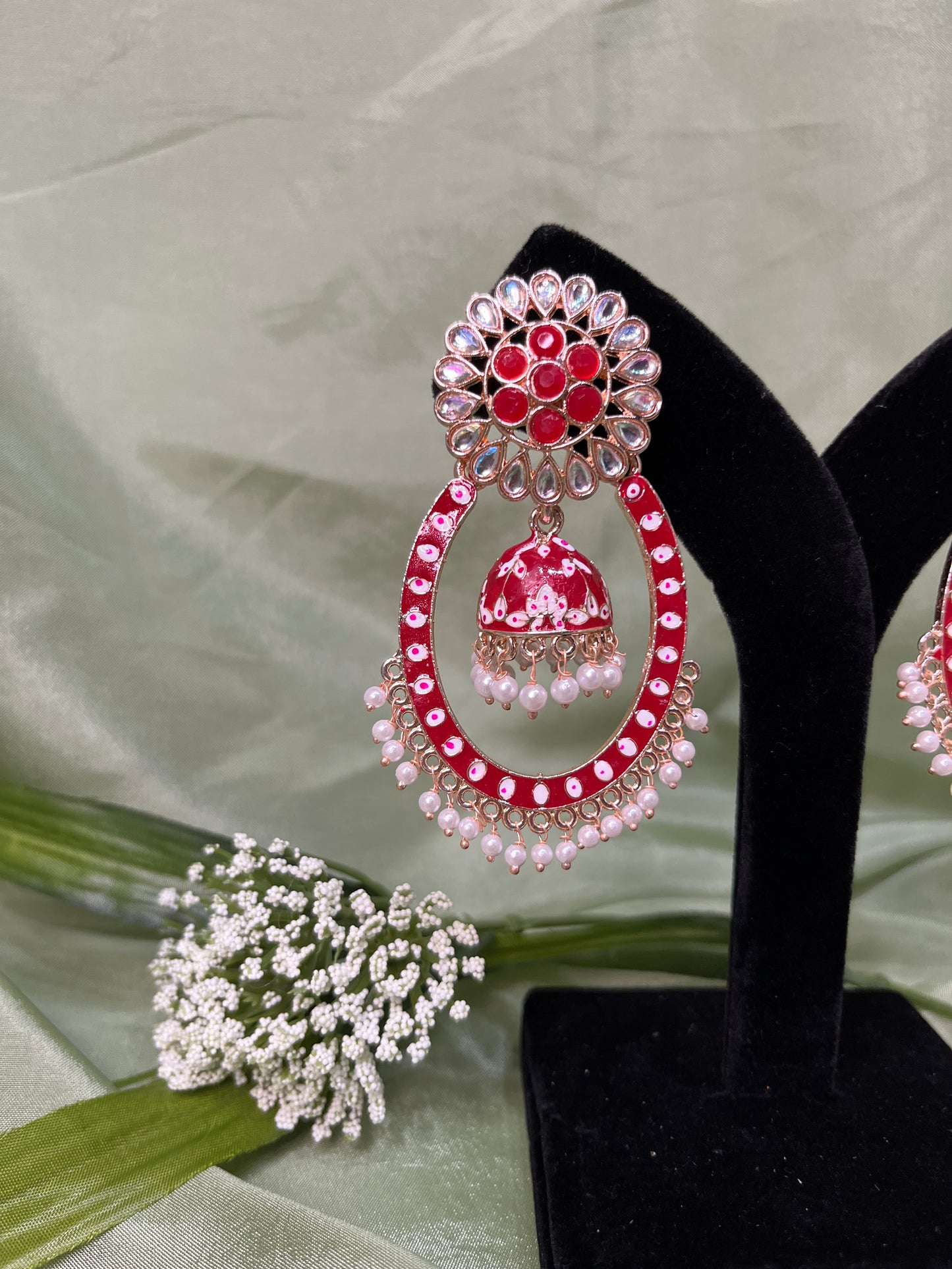 Red/rose gold meenakari earrings