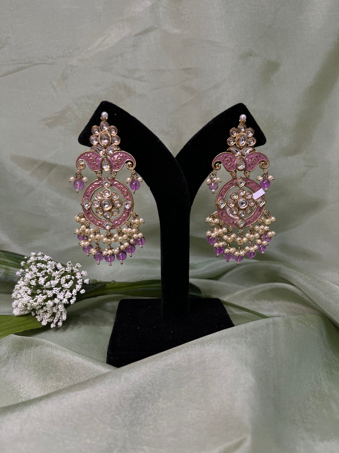 Lavender meenakari earrings