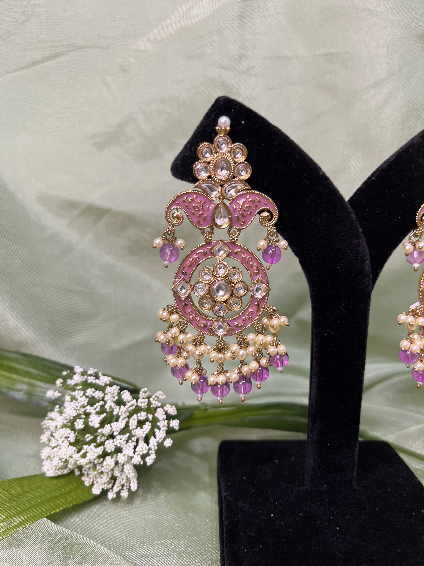 Lavender meenakari earrings