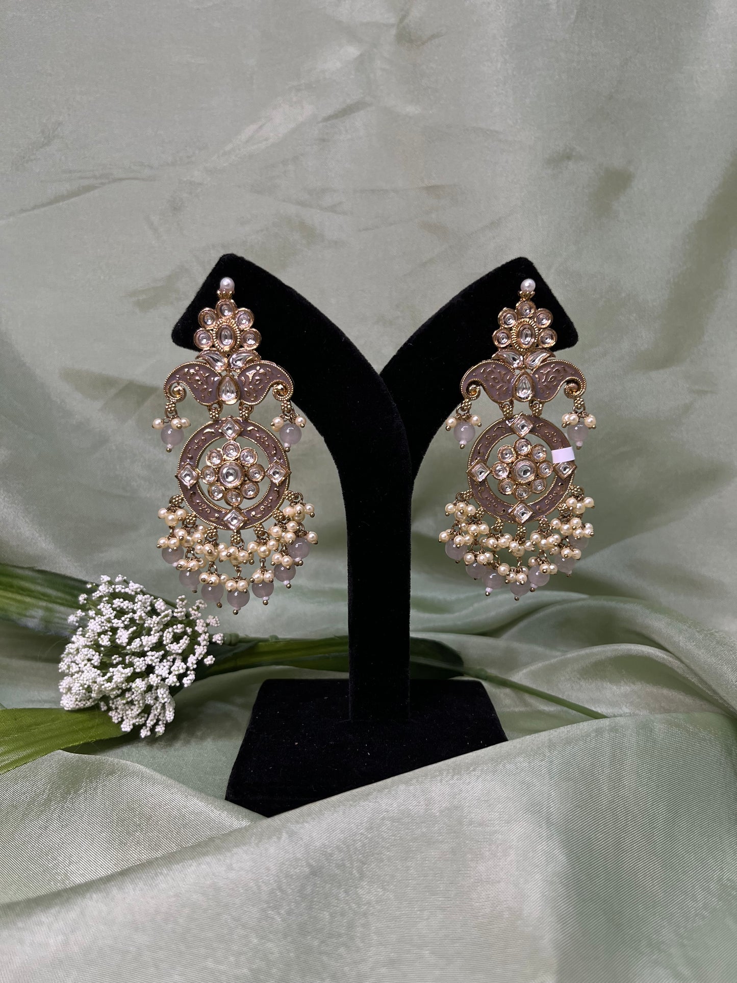 Grey meenakari earrings