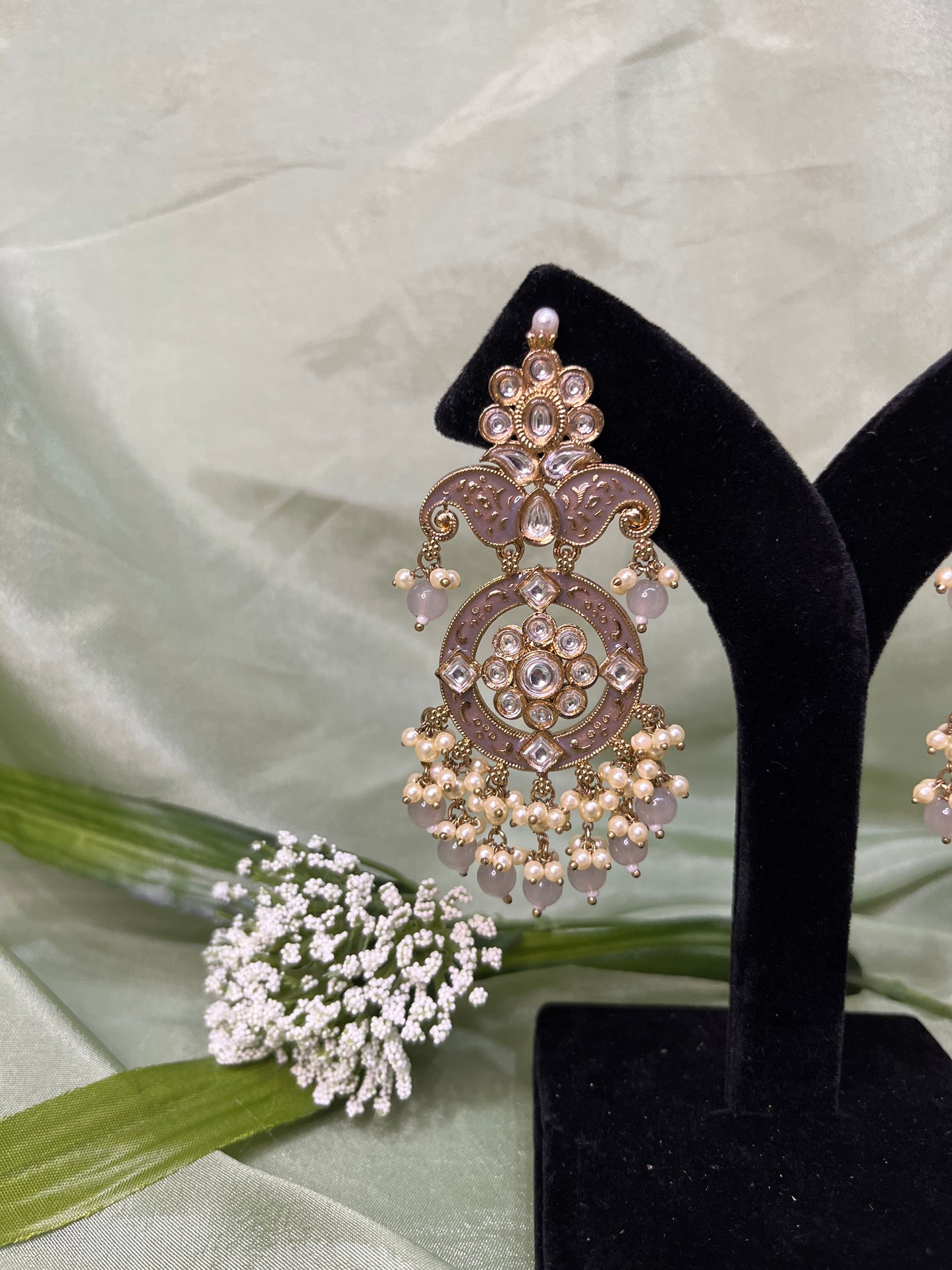 Grey meenakari earrings
