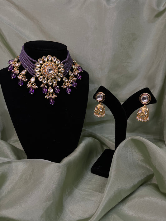 Purple kundan choker