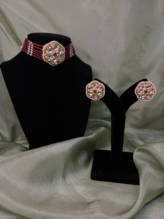 Red kundan choker set
