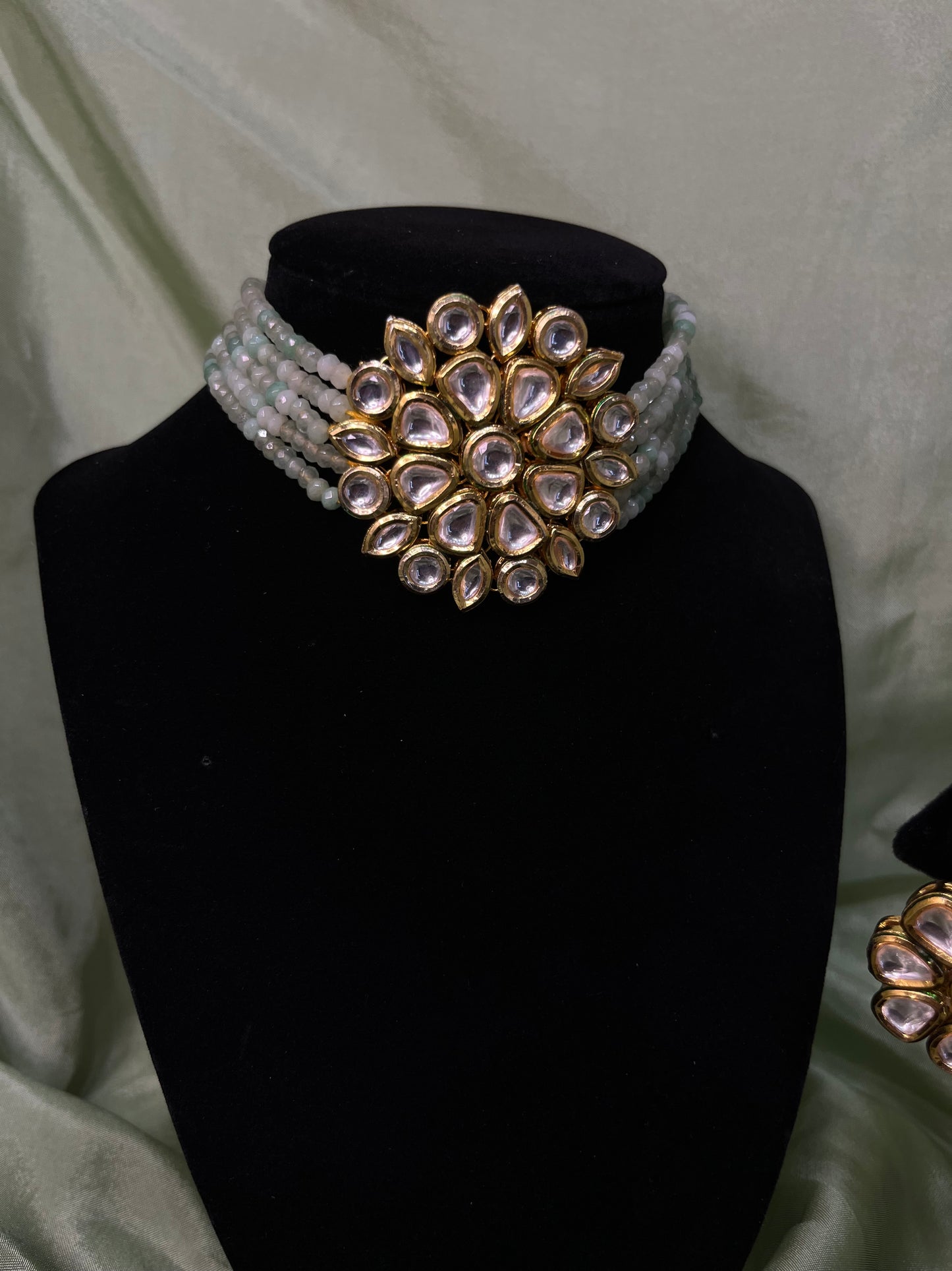 Mint green kundan choker