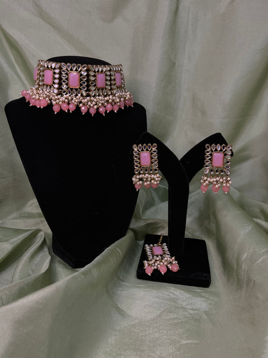 Baby pink mirror choker set