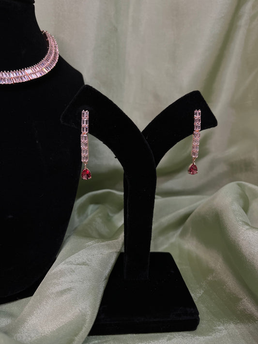 Rose gold American diamond necklace set