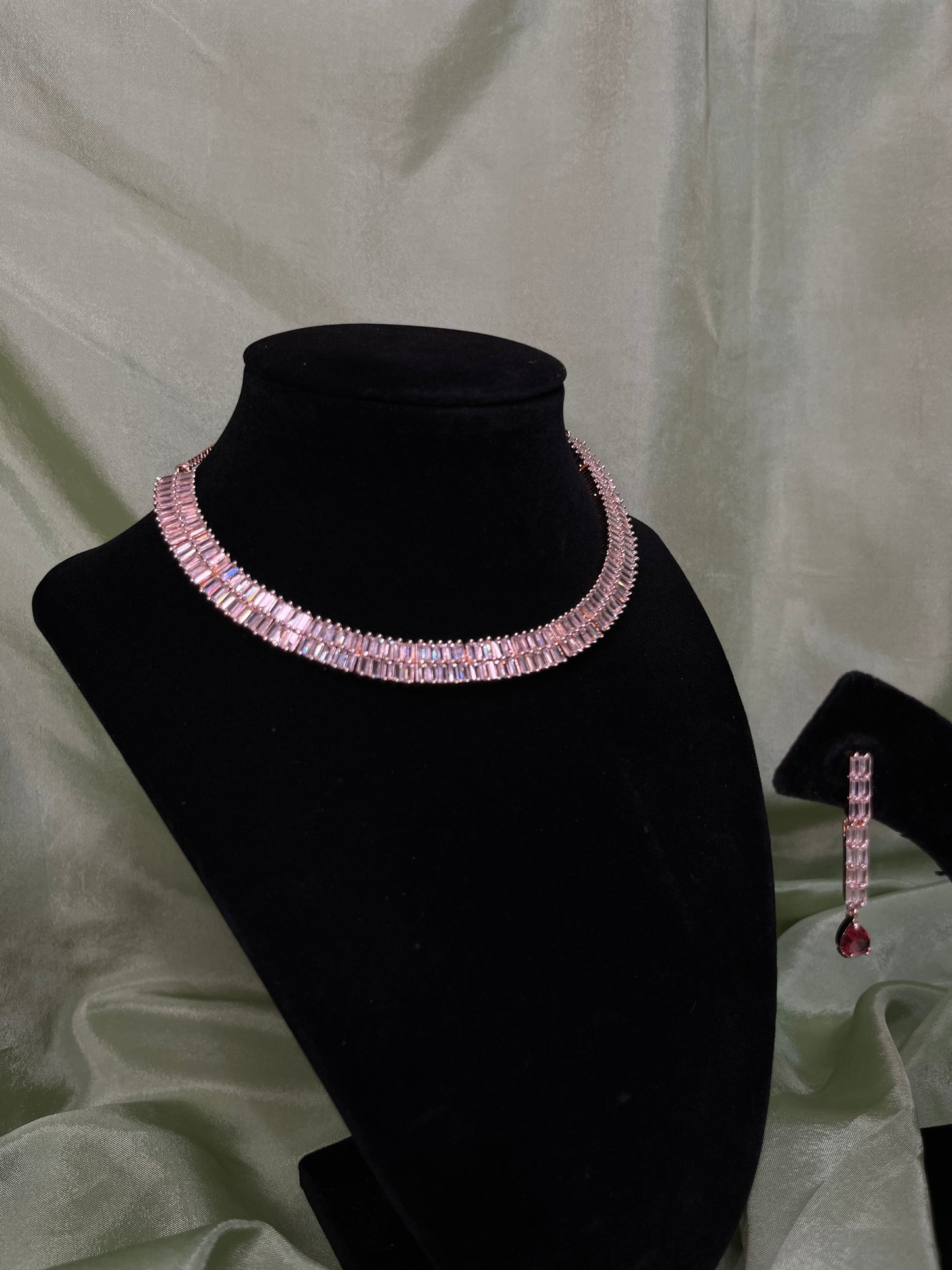 Rose gold American diamond necklace set