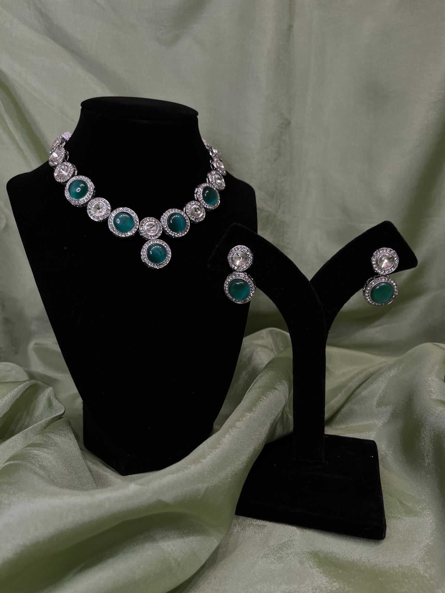 Emerald green American diamond choker set