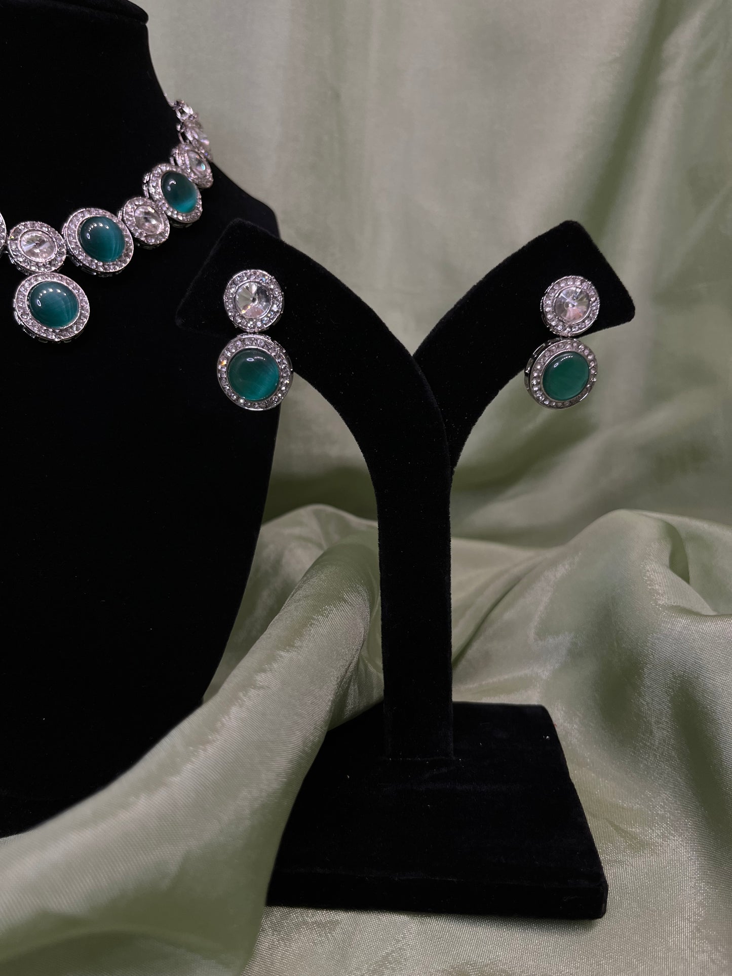 Emerald green American diamond choker set
