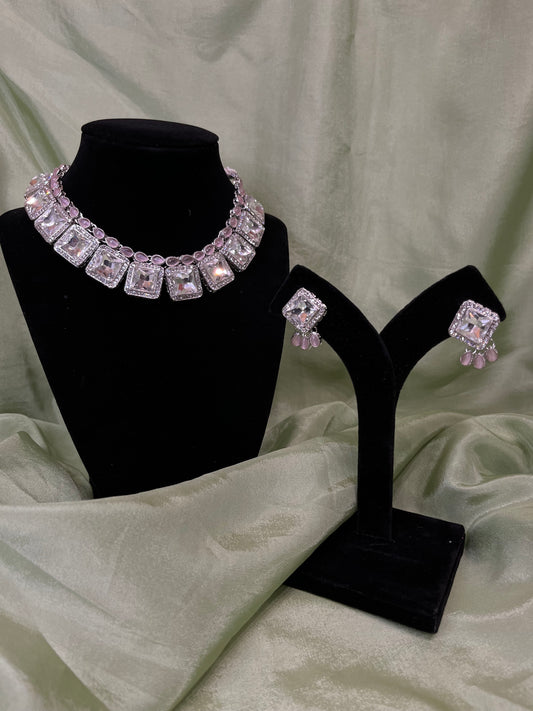 Baby pink American diamond set