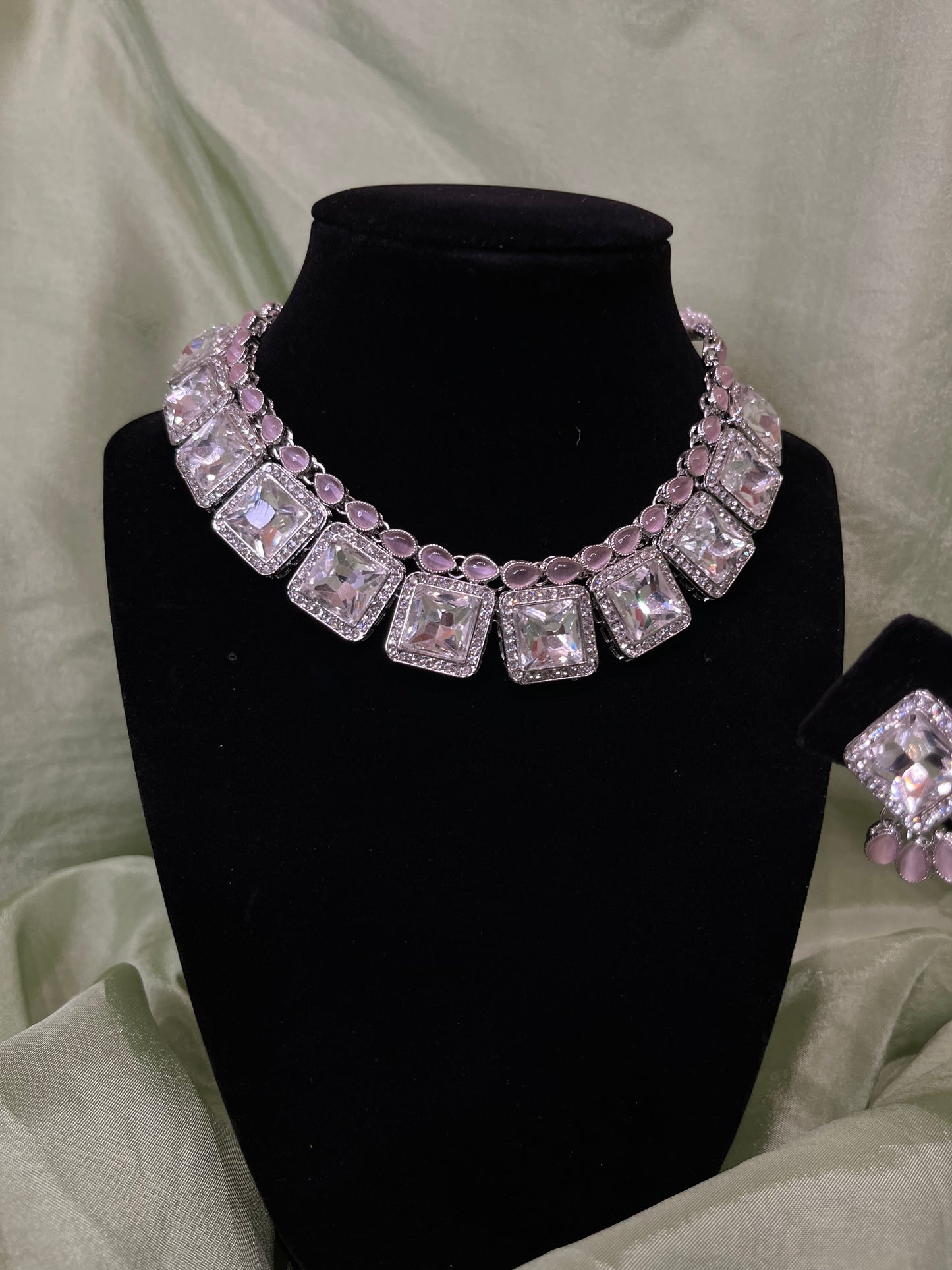 Baby pink American diamond set