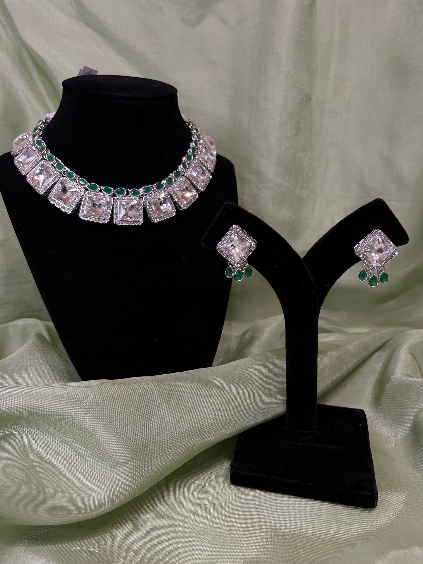 Emerald green American diamond set