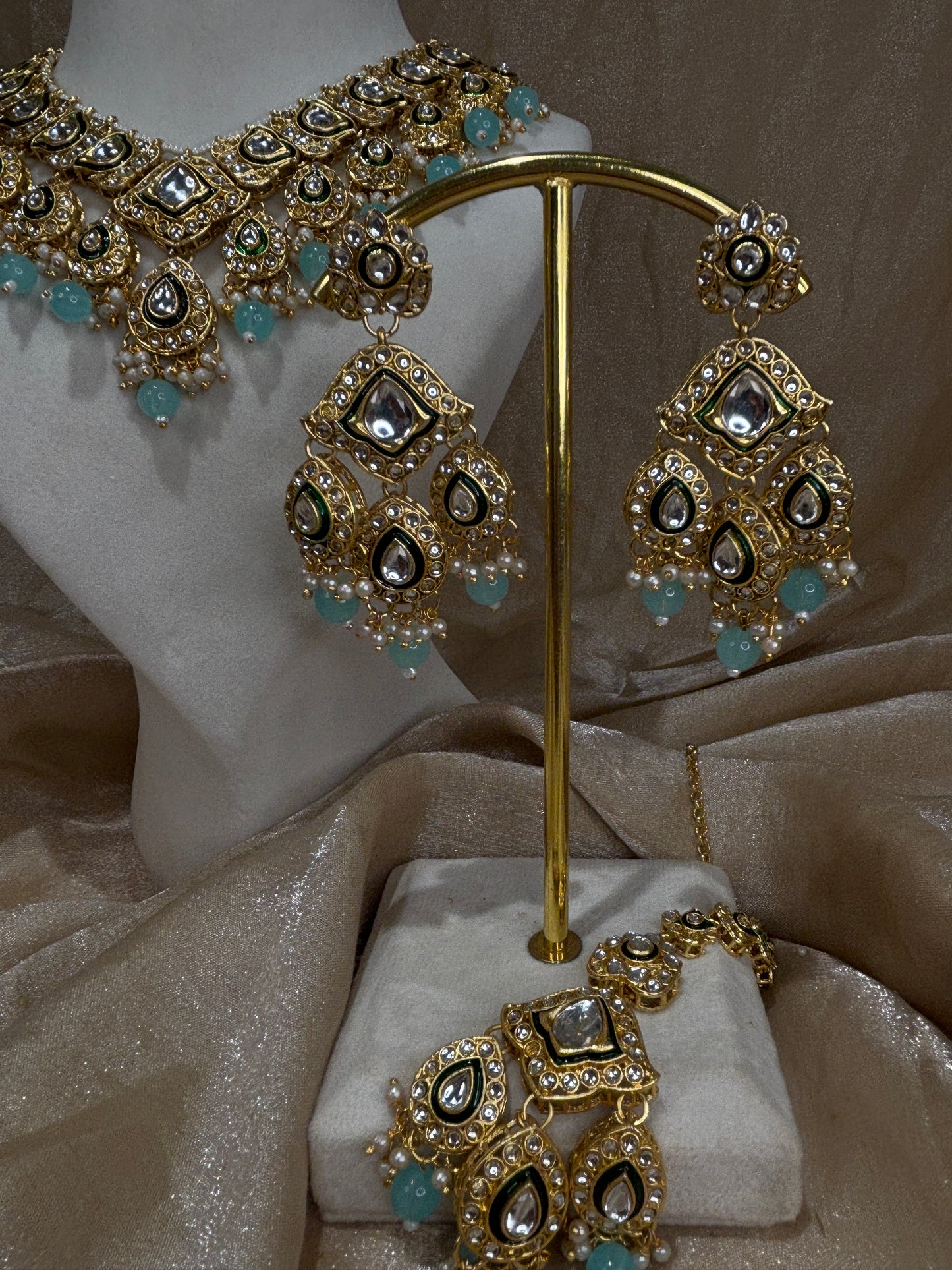 Baby blue kundan necklace set