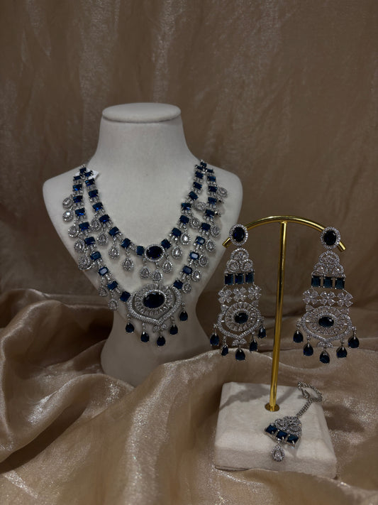 Heavy navy blue American diamond necklace
