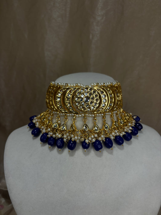 Navy blue kundan choker set