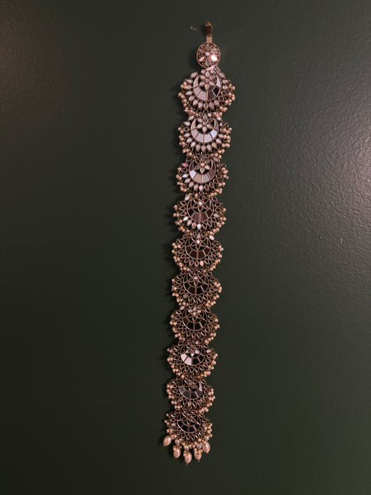 Mirror work braid accessory with pearl details