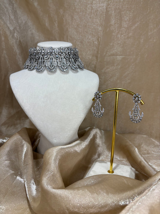 Oxidized American diamond choker set
