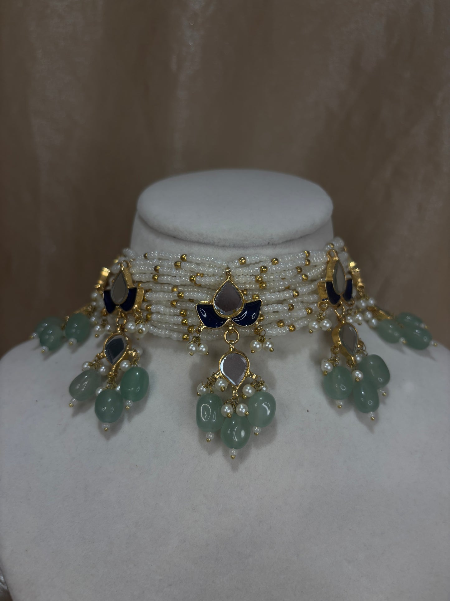 Royal blue and mint green farshi kundan set