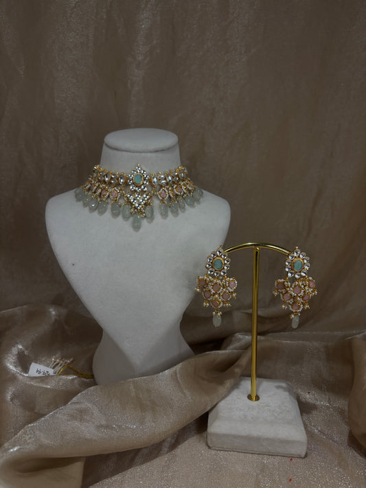 Mint green/baby pink choker set