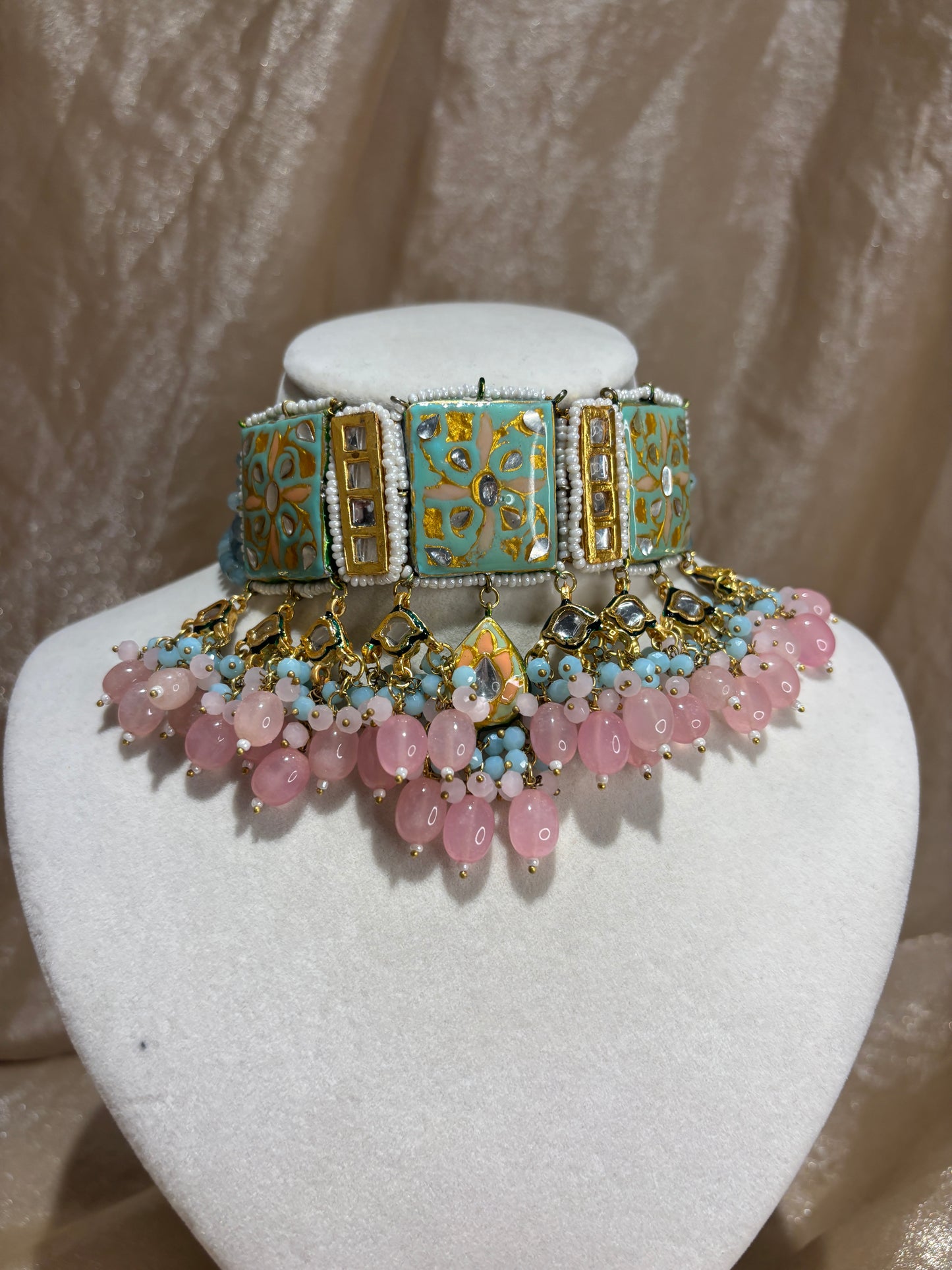 Sky blue and baby pink choker set