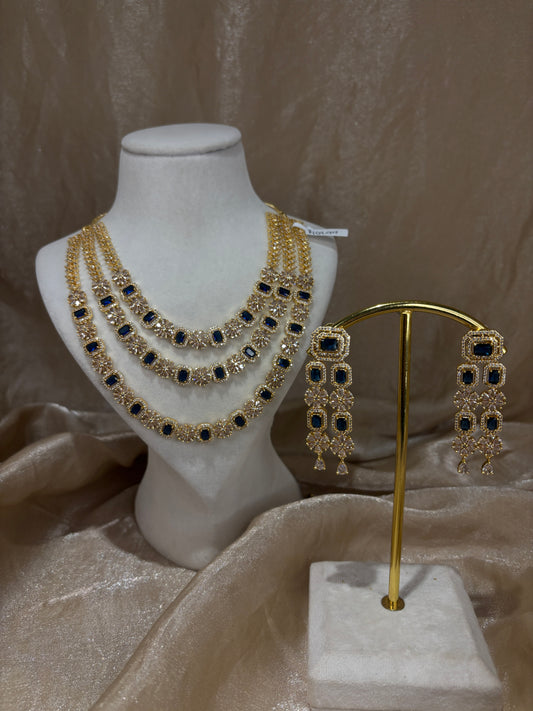 Navy blue American diamond necklace set