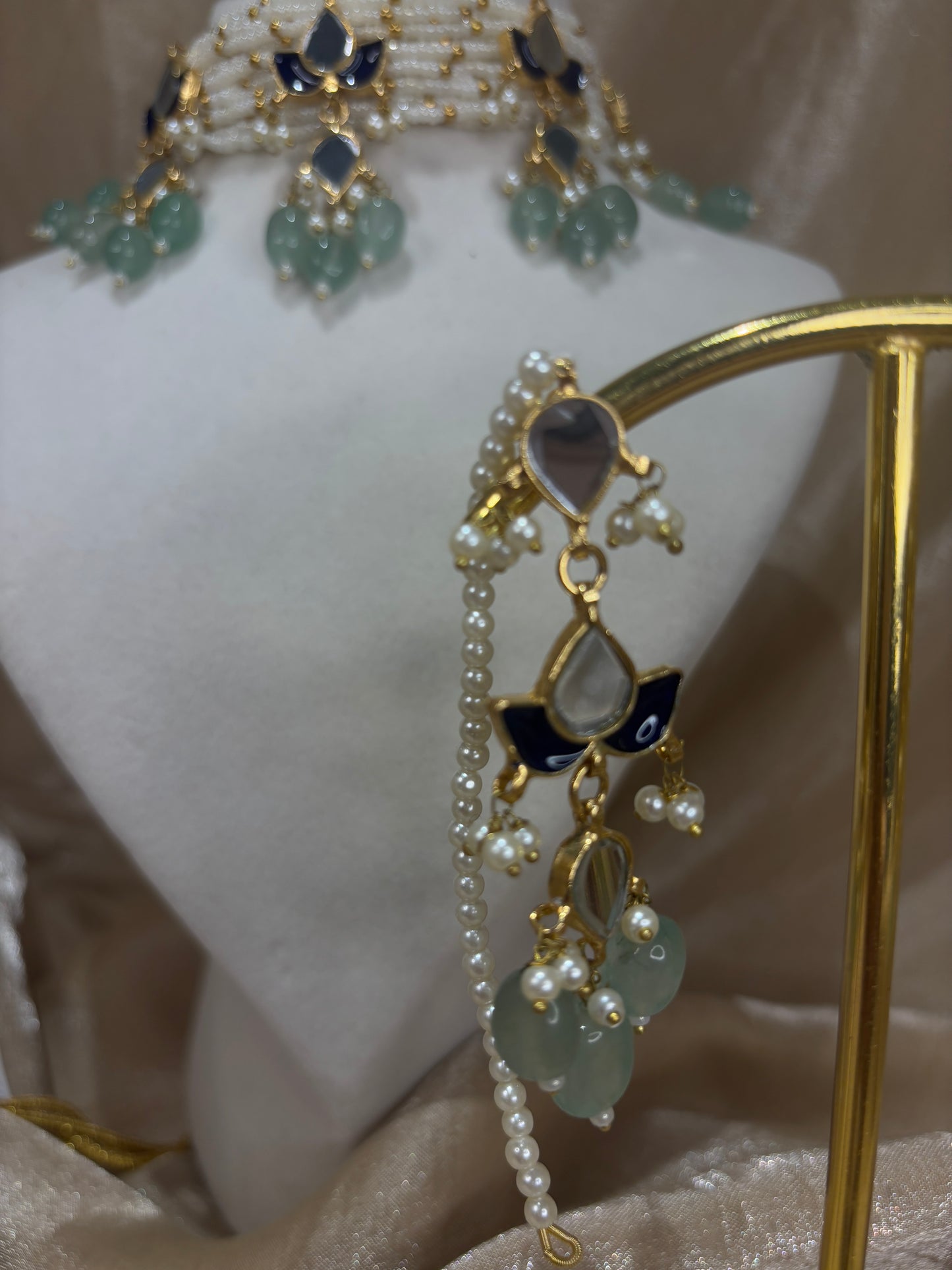 Royal blue and mint green farshi kundan set
