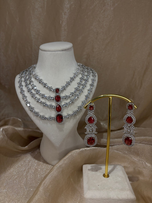 Red layered necklace set