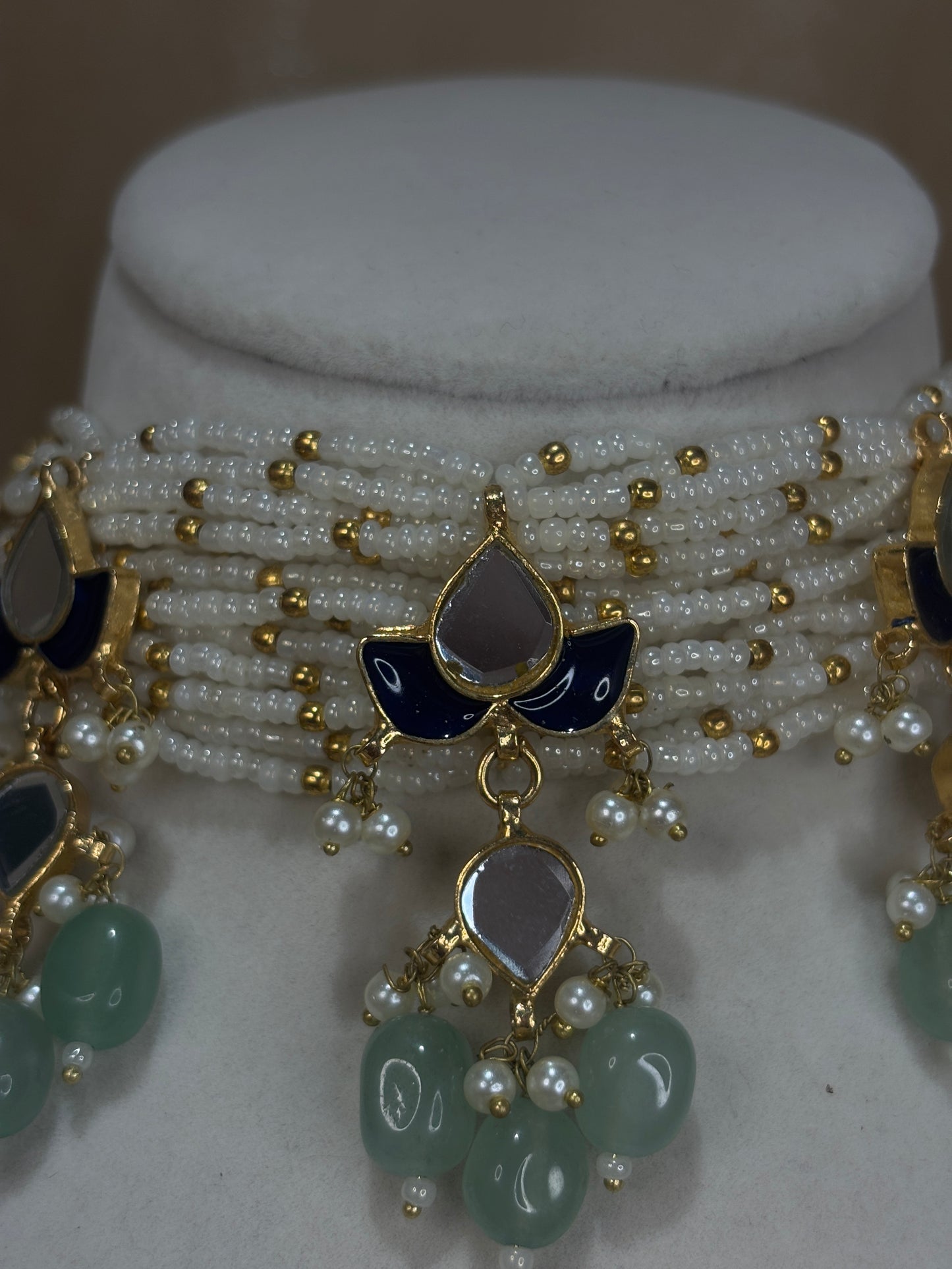 Royal blue and mint green farshi kundan set