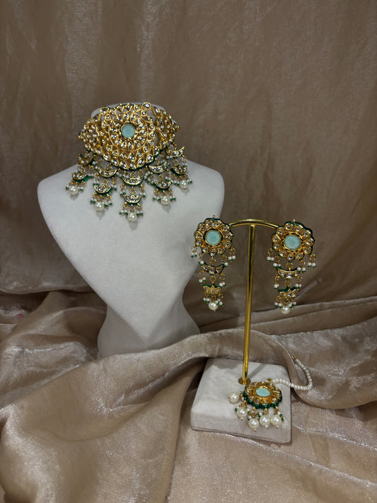 Mint green kundan choker set