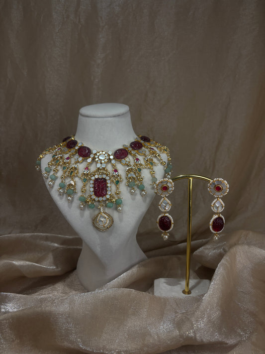 Mint green/maroon choker set