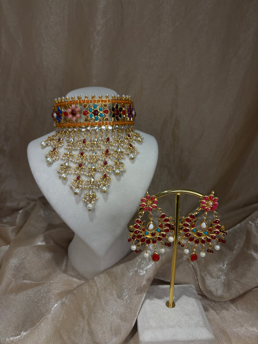 Orange/multi coloured choker set